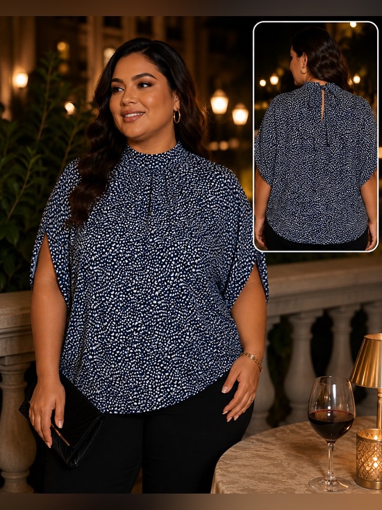 SHEIN Tops - SHEIN Batwing Sleeve Stand Collar Tie Back EUC